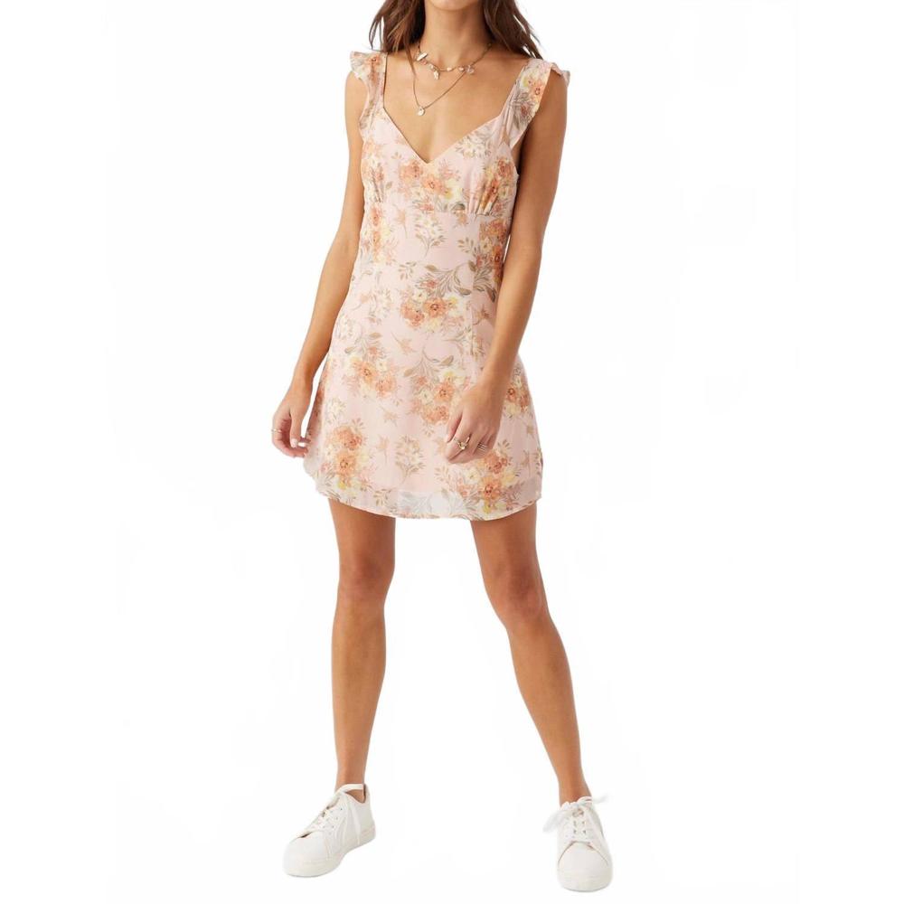 NEW O'NEILL nellie chiffon ruffle sleeve dress in rose dust - Picture 4 of 6